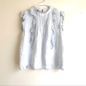 Zara Basic Blue Lace Ruffle Blouse